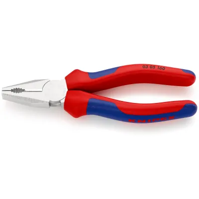 KNIPEX Kombizange 03 05 160 | 160 mm | verchromt | lange Schneiden für weichen & harten Draht | 2-Komponenten-Griff