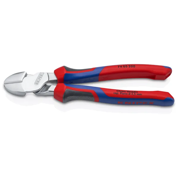 KNIPEX Kraft-Seitenschneider 74 05 200 | 200 mm | verchromt | Comfort-Griff | für harten Draht | Rot/Blau