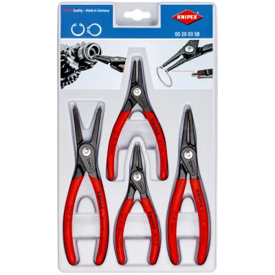 KNIPEX Sicherungsringzangen-Set 00 20 03 SB | 4-teilig | Für Innen- & Außenringe Ø 10–60 mm | Kunststoffkassette