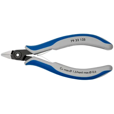 KNIPEX Präzisions-Elektronik-Seitenschneider 79 32 125 | 125 mm | spitzer Kopf | Mehrkomponenten-Griff | blau/grau