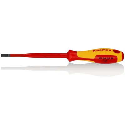 KNIPEX Schraubendreher Slim 98 20 55 SL | Schlitz 5,5x1 mm | isoliert 1000V VDE | 2-Komponenten-Griff | 125 mm Klinge