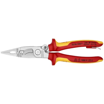 KNIPEX Elektro-Installationszange 13 96 200 T | 6-in-1 | 200mm | Kabelschneider | Abisolierzange | Crimpfunktion