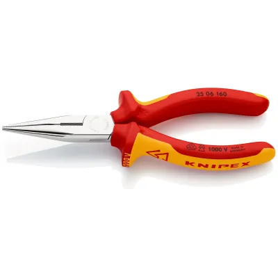 KNIPEX Flachrundzange 25 06 160 T | Telefonzange VDE 160mm | Schneide | isoliert 1000V | 2-Komponenten-Griff | gezahnt