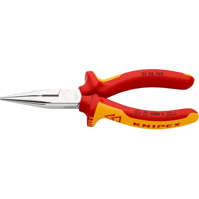 KNIPEX Flachrundzange 25 06 160 T | Telefonzange VDE 160mm | Schneide | isoliert 1000V | 2-Komponenten-Griff | gezahnt