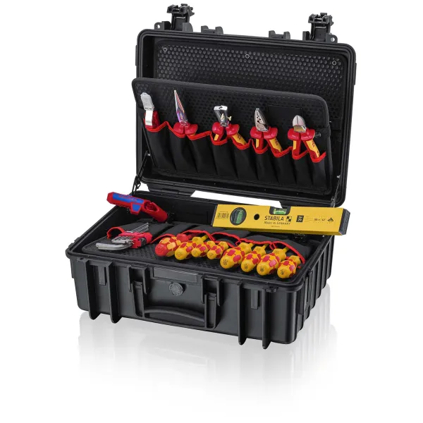 KNIPEX Werkzeugkoffer 00 21 34 HL S2 Robust23 Start Elektro | 24-teilig | wasserdicht | Polypropylen | schwarz