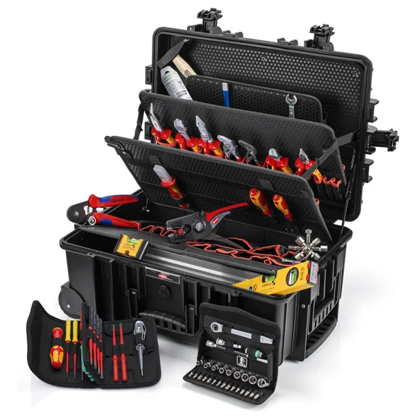 KNIPEX Werkzeugkoffer Robust45 Move 00 21 37 | Elektro Werkzeugset 63-tlg. | 147 Fächer | rollbar | Schwarz