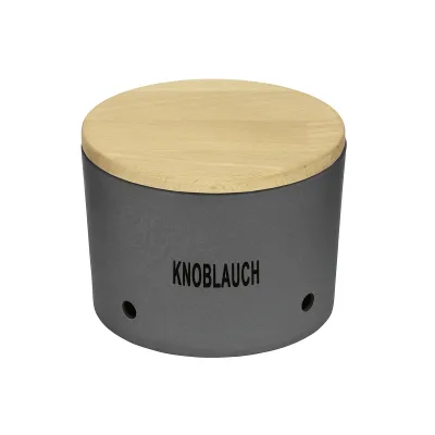 Magu Knoblauchtopf Natur-Design | Bio-Kunststoff | Buchenholz-Deckel | spülmaschinengeeignet | schiefer | 15,6 cm