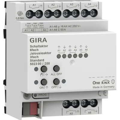 GIRA Schalt- und Jalousieaktor 502300 KNX REG | 6-fach Schaltaktor | 3-fach Jalousieaktor | 16A | LED-Anzeige | IP20