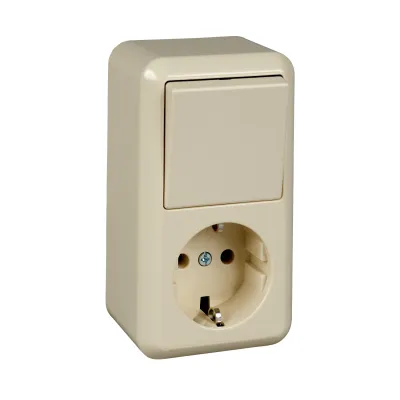 Elso Schalter-Steckdosenkombination 388600 Aufputz | Wechselschalter SCHUKO IP20 10/16A perlweiß