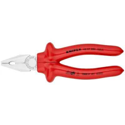 KNIPEX Kombizange 03 07 200 | 200 mm | VDE-geprüft 1000V | induktiv gehärtete Schneiden | verchromt | tauchisoliert