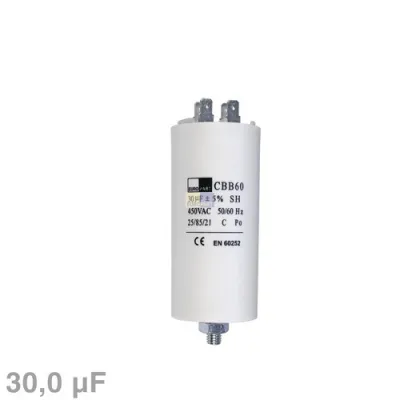 Kondensator 30,00µF 450V Universal mit Steckfahnen und Befestigungsschraube