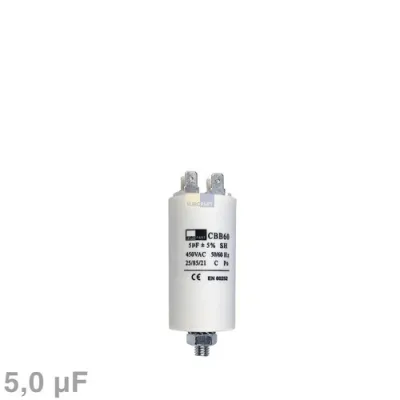 Kondensator 5,00µF 450V Universal mit Steckfahnen und Befestigungsschraube CBB60