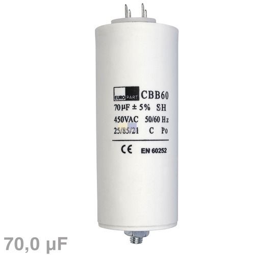 Bild: Kondensator 70µF 450V universal mit Steckfahnen Befestigungsschraube CBB60