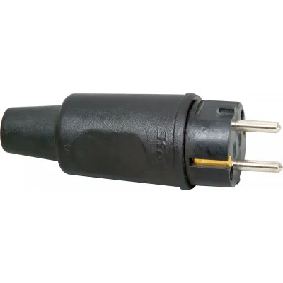 KOPP Vollgummistecker 179516009 | SCHUKO-Stecker IP44 | 16A 250V | schwere Ausführung | Knickschutz | schwarz