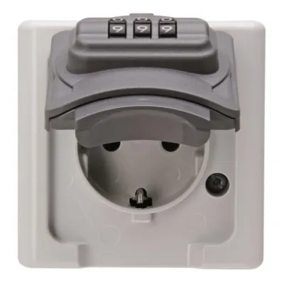 Kopp Schutzkontakt-Steckdose 109856007 | Aufputz Feuchtraum IP44 | Zahlenschloss | 16A 250V | grau