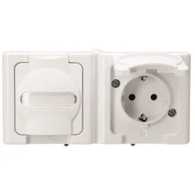 KOPP Schutzkontakt-Steckdose 2fach 131202003 | Aufputz IP44 | Feuchtraum | Klappdeckel | waagerecht | arktisweiß