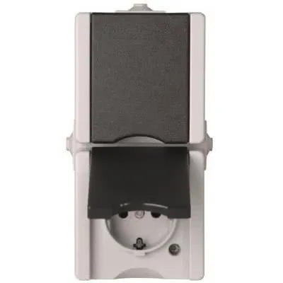 Kopp Steckdose 2-fach Aufputz 947556008 | Feuchtraum IP44 | senkrecht | Klappdeckel | proAQA | lichtgrau-anthrazit