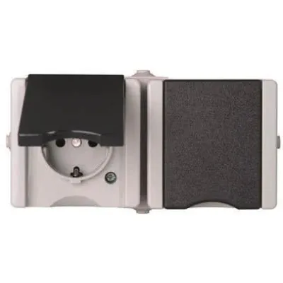 Kopp Steckdose 2-fach Aufputz 950656001 | Feuchtraum IP44 | proAQA | mit Klappdeckel | waagerecht | grau