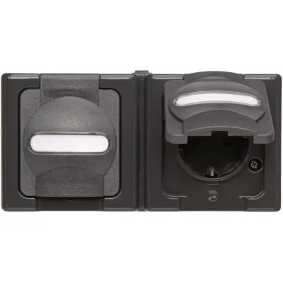 Kopp Schutzkontakt-Steckdose 2-fach 131215003 | Aufputz IP44 | Klappdeckel | Beschriftungsfeld | waagerecht | anthrazit