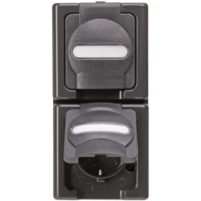 Kopp Schutzkontakt-Steckdose 131415009 | 2-fach Aufputz Feuchtraum | IP44 | Klappdeckel | senkrecht | anthrazit