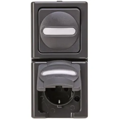 Kopp Steckdosenkombination 130815000 | Wechselschalter & Steckdose AP | IP44 Feuchtraum | beleuchtet | anthrazit