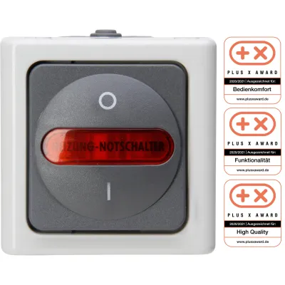 Kopp Heizungshauptschalter 562356009 | 2-polig Aufputz IP44 | beleuchtet | Notschalter | Thermoplast | grau