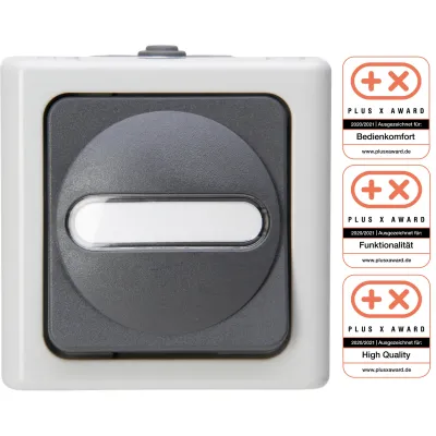 Kopp Kreuzschalter 560756009 | Aufputz Feuchtraum IP44 | BLUE ELECTRIC | 10AX 250V~ | beleuchtet | grau