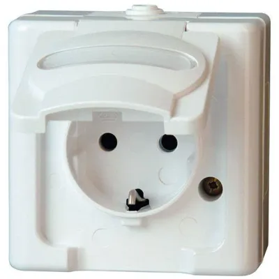 Kopp Schutzkontakt-Steckdose 103302007 | Aufputz Feuchtraum IP44 | Klappdeckel | 16A 250V | arktisweiß