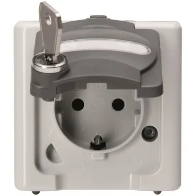 Kopp Schutzkontakt-Steckdose 103456009 | Aufputz Feuchtraum IP44 | abschließbar mit 2 Schlüsseln | Klappdeckel | grau