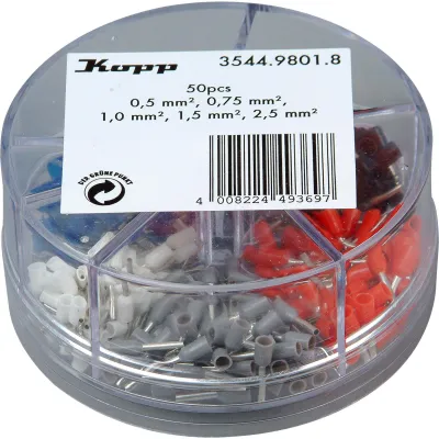 Kopp Aderendhülsen Sortimentsbox 354498018 | 0,5-2,5mm² | isoliert | 250 Stück | Kupfer verzinnt | Hülse 7mm