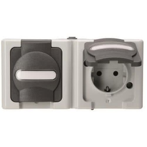 Bild: Kopp Steckdose 2fach waagerecht 131256002 AP-FR IP44 grau BLUE ELECTRICKopp Stec