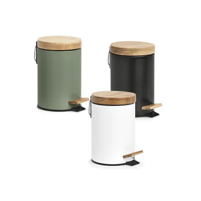 Zeller Present Kosmetikeimer 3L Weiß | Treteimer Soft-Close Metall Bambus Ø16,8x24cm Badezimmer