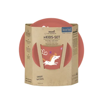 Koziol Kindergeschirr Dreams 3-teilig | Kinder Geschirrset | robust & leicht | FSC-Holz | spülmaschinengeeignet | Pony