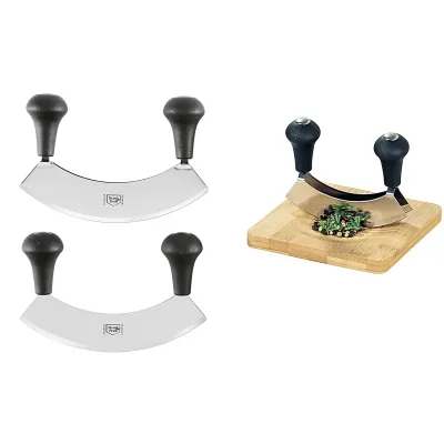 Kesper Kräuterschneidebrett 50646 | Bambus FSC-zertifiziert mit Wiegemesser | 16x16x1,8 cm | rutschfest | Braun