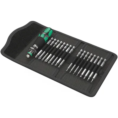 Wera Bit-Set Kraftform Kompakt 60 KK | 17-tlg. | Kugelkopf-Bits 89mm | Handhalter | Tasche | Schwarz/Grün