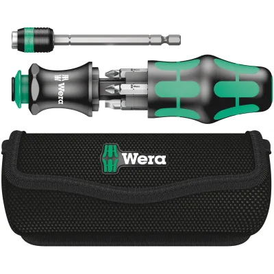 Wera Kraftform Kompakt 20 Bitschraubendreher Set | 6-teilig | Rapidaptor Magazin | Tasche | Schwarz-Grün