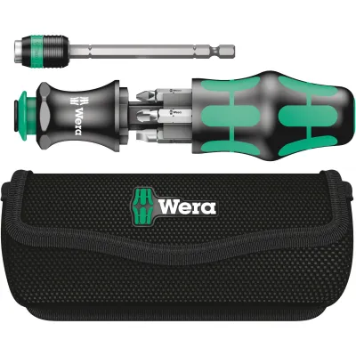 Wera Bit-Set 05051024001 Kraftform Kompakt 25 | Schraubendreher-Set 7-tlg. | 3x PH | 3x Schlitz | Tasche | schwarz/grün