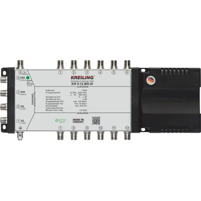 Kreiling Multischalter KR 5-12 MS-III | SAT Verteiler 12 Teilnehmer | 5 Eingänge | Netzteil integriert