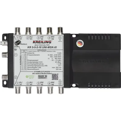 Kreiling Unicable Multischalter KR 5-5-2-16 | 32 Teilnehmer | kaskadierbar | 5 Eingänge | Wideband-LNB tauglich