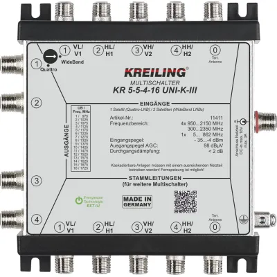 Kreiling KR 5-5-4-16 UNI-K-III Multischalter | 5 Eingänge | 4 Unicable-Ausgänge | kaskadierbar