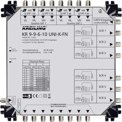 Kreiling Unicable Multischalter KR 9-9-6-10 | 9 Eingänge | 6 Ausgänge | kaskadierbar | ohne Netzteil