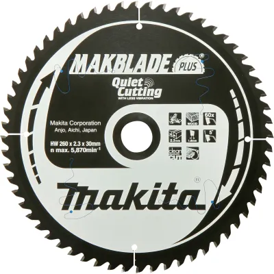 Makita Kreissägeblatt B-32487 MAKBLADE | 260x30 mm | 40 Zähne | für Holz | Schnitttiefe 2,3 mm | max. 5870 U/min