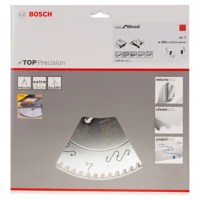 Bosch Kreissägeblatt 2608642112 | Top Precision Best für Wood | 250 x 30 x 3,2 mm | 60 Zähne | für Holz | silber