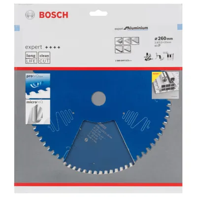 Bosch Kreissägeblatt Expert for Aluminium 2608644113 | 260 mm | 80 Zähne | 30 mm Bohrung | HM Microteq | 7.300 U/min