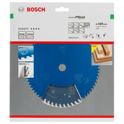 Bosch Kreissägeblatt Expert for Wood 2608644015 | 160 mm Ø | 20 mm Bohrung | 48 Zähne | 1,8 mm Schnittbreite | HM