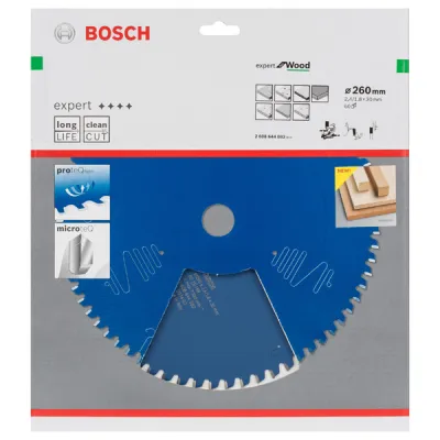Bosch Kreissägeblatt 2608644082 | Expert for Wood | Ø 260 mm | 30 mm Bohrung | 60 Zähne | 2,4 mm Schnittbreite | Holz