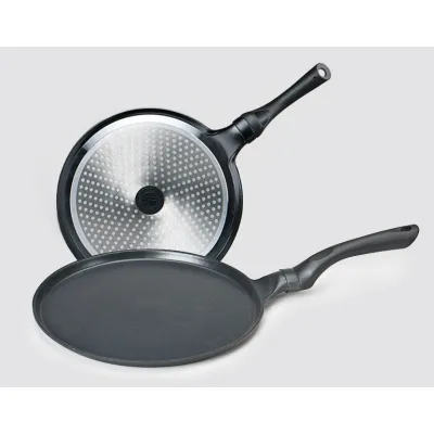 KRÜGER Crepes-Pfanne Delta CD28 | 28 cm Aluguss | Antihaft-Beschichtung | Induktion geeignet | Schwarz