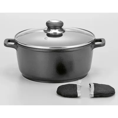 Karl Krüger Fleischtopf Delta 22016D | Aluguss 16 cm | 1,3 l | Glasdeckel | Induktion geeignet | Antihaft | Schwarz