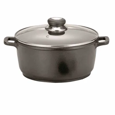 KRÜGER Fleischtopf Delta 22020D | Aluguss 20 cm Ø | 2,1 Liter | induktionsgeeignet | antihaft | Glasdeckel | schwarz