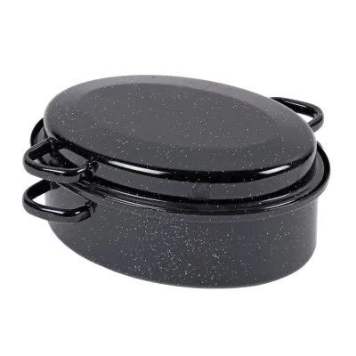 Krüger Bräter G26 | Bräter oval 26 cm | Emaille | Induktion geeignet | schwarz-weiß gesprenkelt